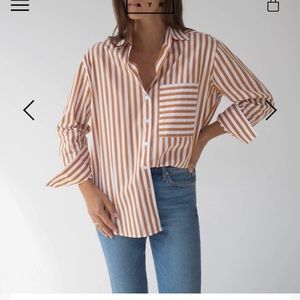 AYR Women's Striped Button Down Shirt - White and Orange